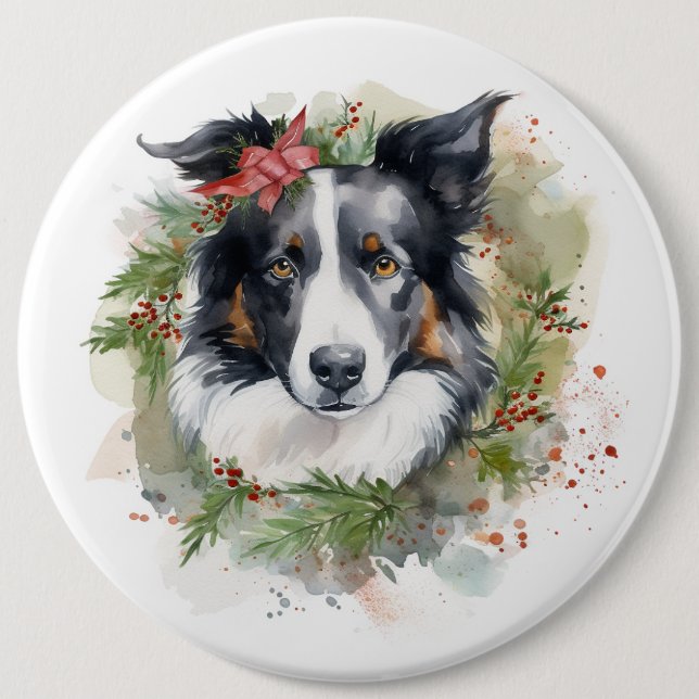 Border Collie Weihnachtsmann Festliche Jungfrau Button (Vorderseite)