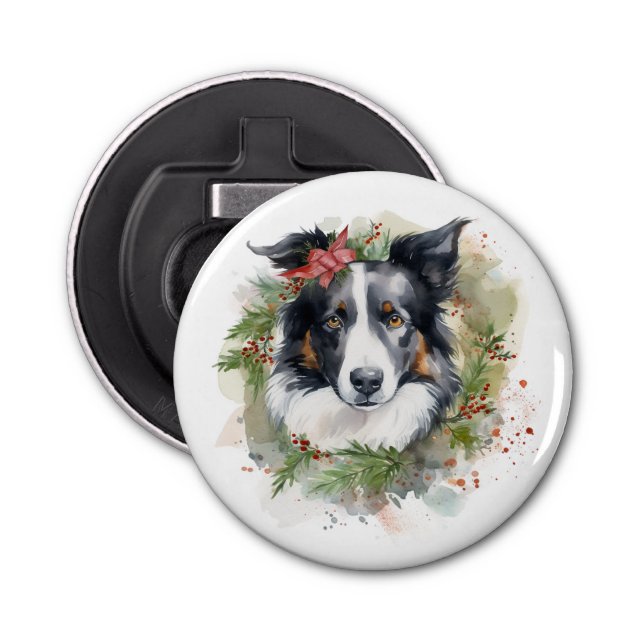 Border Collie Weihnachtsmann Festliche Jungfrau Flaschenöffner (Vorderseite)