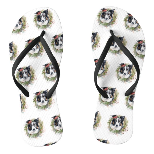 Border Collie Weihnachtsmann Festliche Jungfrau Flip Flops (Fußbett)