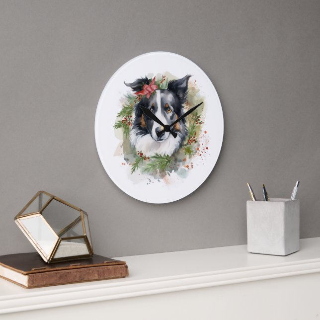 Border Collie Weihnachtsmann Festliche Jungfrau Große Wanduhr (Büro)