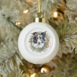 Border Collie Weihnachtsmann Festliche Jungfrau Keramik Kugel-Ornament