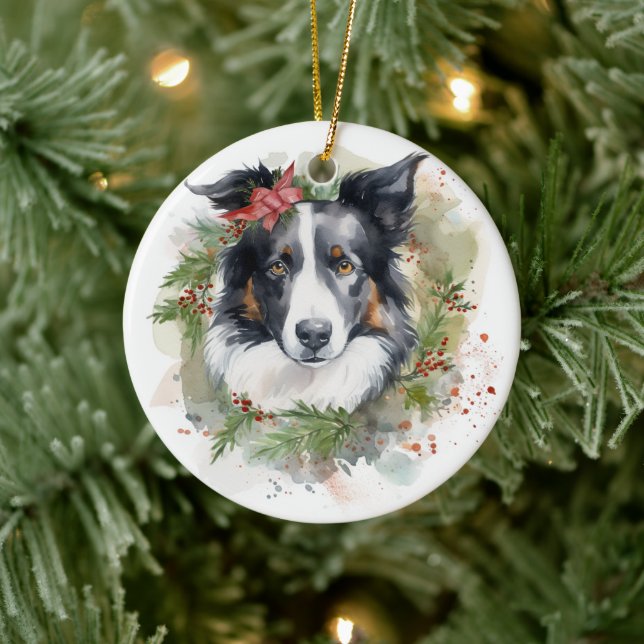 Border Collie Weihnachtsmann Festliche Jungfrau Keramik Ornament (Baum)