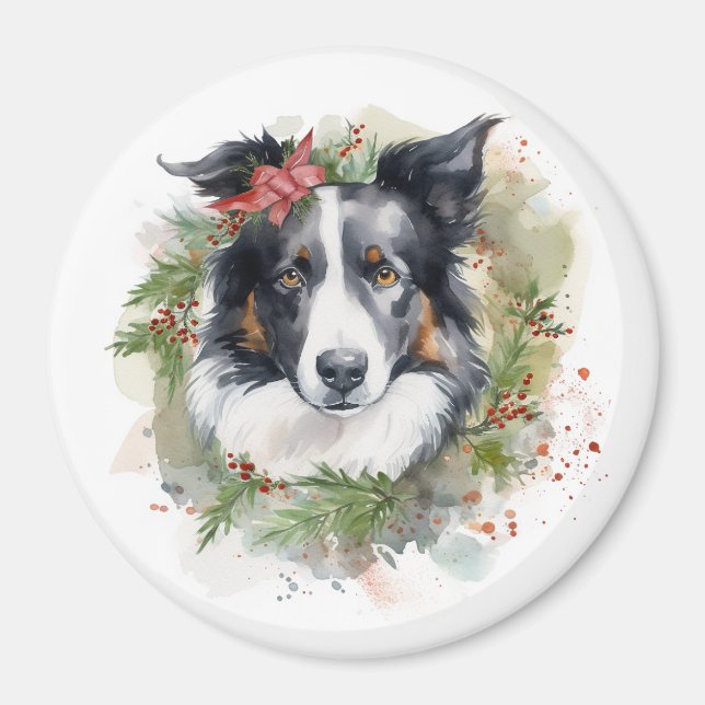 Border Collie Weihnachtsmann Festliche Jungfrau Magnet (Vorne)