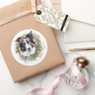 Border Collie Weihnachtsmann Festliche Jungfrau Runder Aufkleber