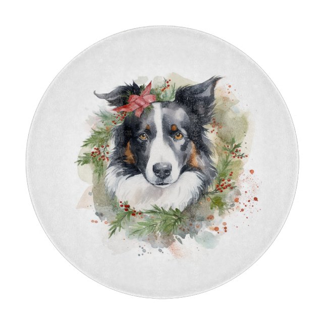 Border Collie Weihnachtsmann Festliche Jungfrau Schneidebrett (Vorderseite)