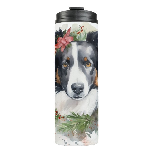 Border Collie Weihnachtsmann Festliche Jungfrau Thermosbecher (Vorderseite)