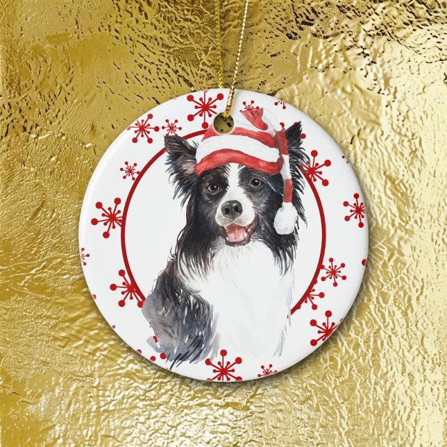 Border Collie Weihnachtsmannmütze Red Snowflake Te Keramik Ornament (Von Creator hochgeladen)