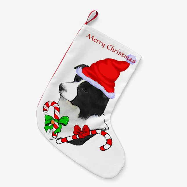 Border Collie Weihnachtsmannmütze Weihnachten Kleiner Weihnachtsstrumpf (Vorderansicht (hängend))