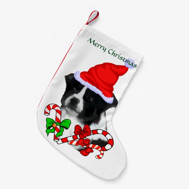 Border Collie Weihnachtsmannmütze Weihnachten Kleiner Weihnachtsstrumpf (Vorderansicht (hängend))