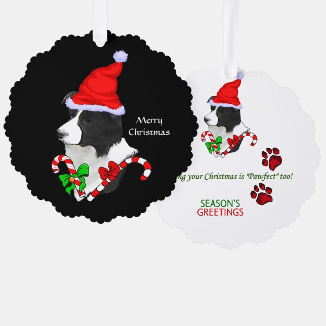 Border Collie Weihnachtsmannmütze Weihnachten Ornament Karte (Vorderseite/Rückseite)