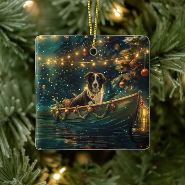 Border Collie Weihnachtsreise Keramikornament (Baum)