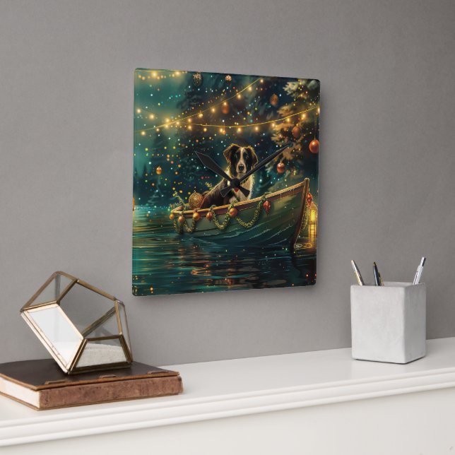 Border Collie Weihnachtsreise Quadratische Wanduhr (Büro)