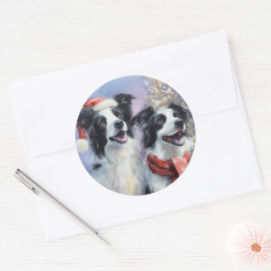 Border Collie Weihnachtsrundsticker Runder Aufkleber