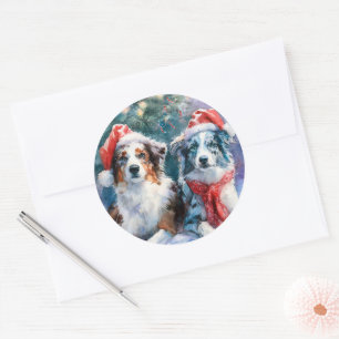 Border Collie Weihnachtsrundsticker Runder Aufkleber