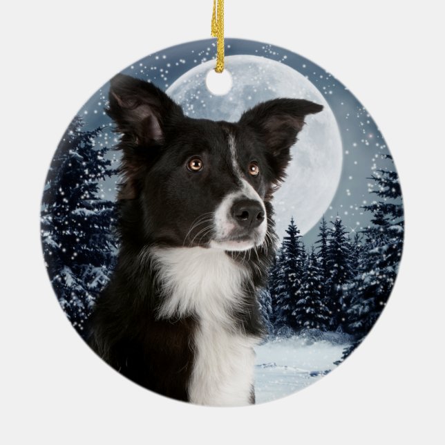 Border-Collie-Weihnachtsverzierung Keramik Ornament (Hinten)