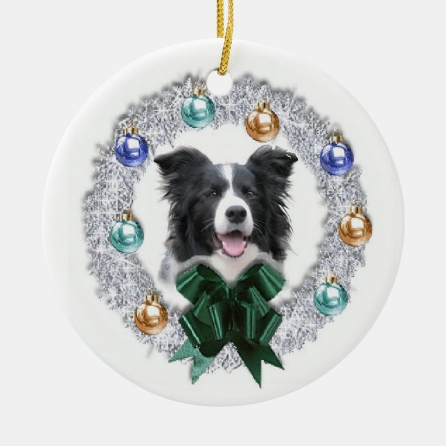 Border-Collie-Weihnachtsverzierung Keramikornament (Vorne)