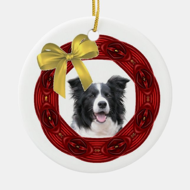 Border-Collie-Weihnachtsverzierung Keramikornament (Vorne)