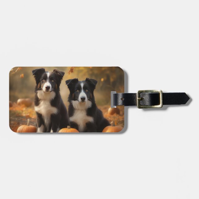 Border Collie Welpe Autumn Delight Pumpen Gepäckanhänger (Vorderseite horizontal)