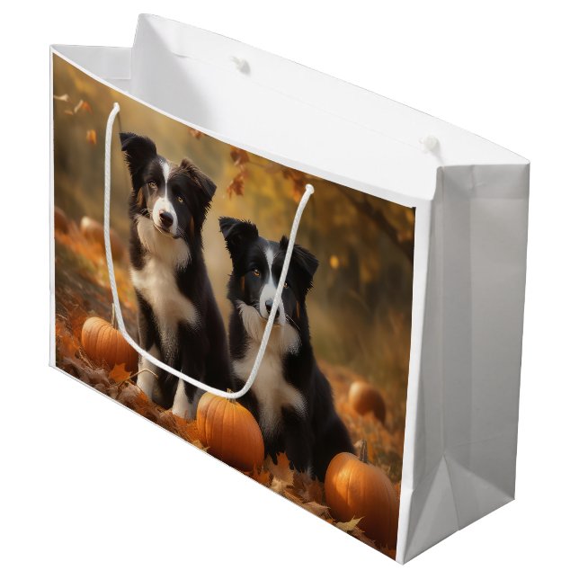 Border Collie Welpe Autumn Delight Pumpen Große Geschenktüte (Vorderseite Schrägansicht)