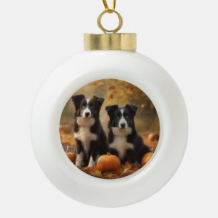 Border Collie Welpe Autumn Delight Pumpen Keramik Kugel-Ornament