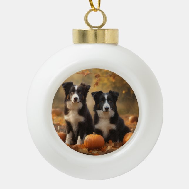 Border Collie Welpe Autumn Delight Pumpen Keramik Kugel-Ornament (Vorderseite)