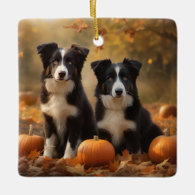 Border Collie Welpe Autumn Delight Pumpen Keramikornament (Vorderseite)