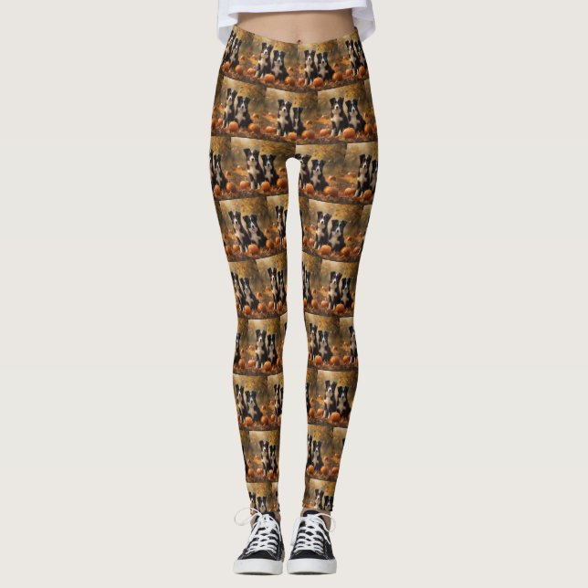 Border Collie Welpe Autumn Delight Pumpen Leggings (Vorderseite)