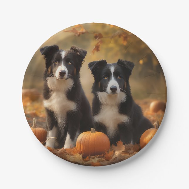 Border Collie Welpe Autumn Delight Pumpen Pappteller (Vorderseite)