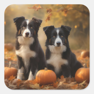 Border Collie Welpe Autumn Delight Pumpen Quadratischer Aufkleber