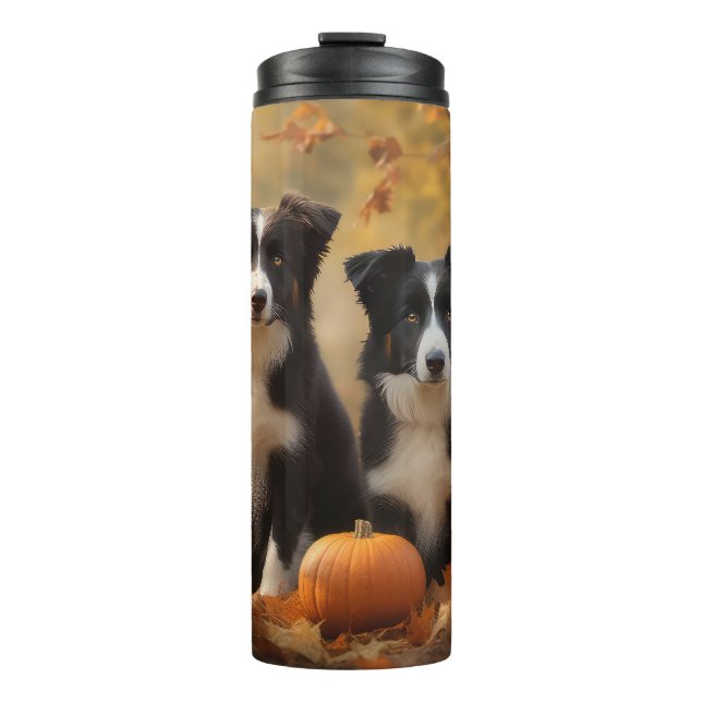 Border Collie Welpe Autumn Delight Pumpen Thermosbecher (Vorderseite)