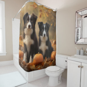 Border Collie Welpe Herbstfreude Kürbis Duschvorhang