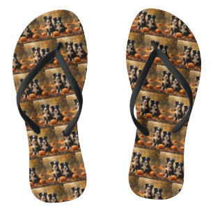 Border Collie Welpe Herbstfreude Kürbis Flip Flops