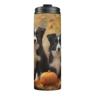 Border Collie Welpe Herbstfreude Kürbis Thermosbecher