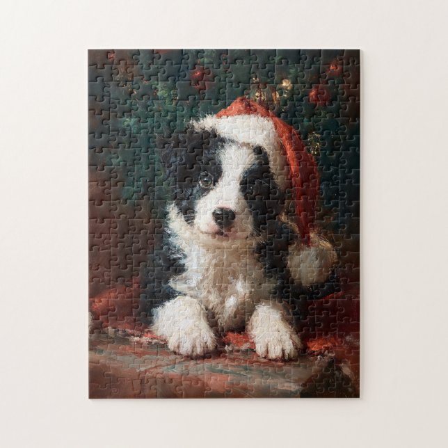 Border Collie Welpen-Weihnachtsmalerei Puzzle (Vertikal)