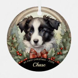 Border Collie Welppy's First Christmas Ornament Aus Metall