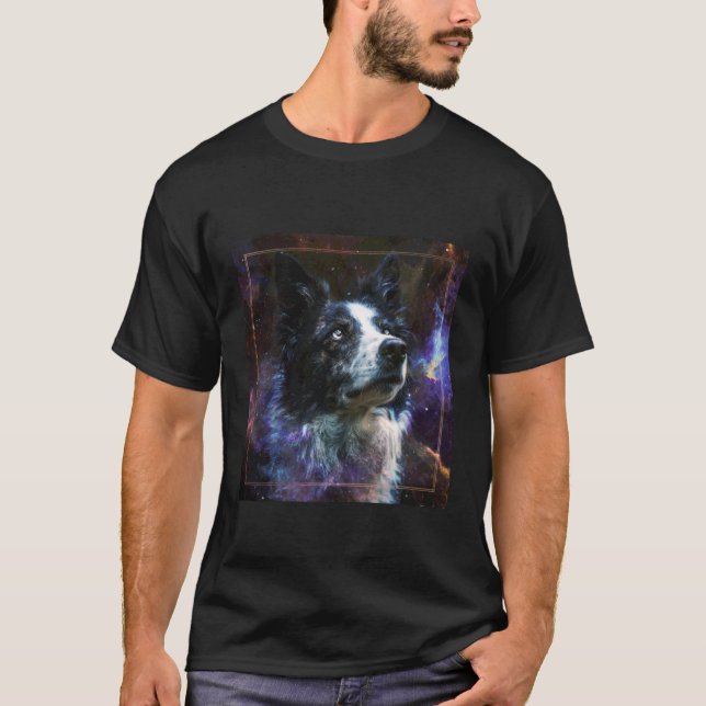 Border Collie Weltraum T-Shirt (Vorderseite)