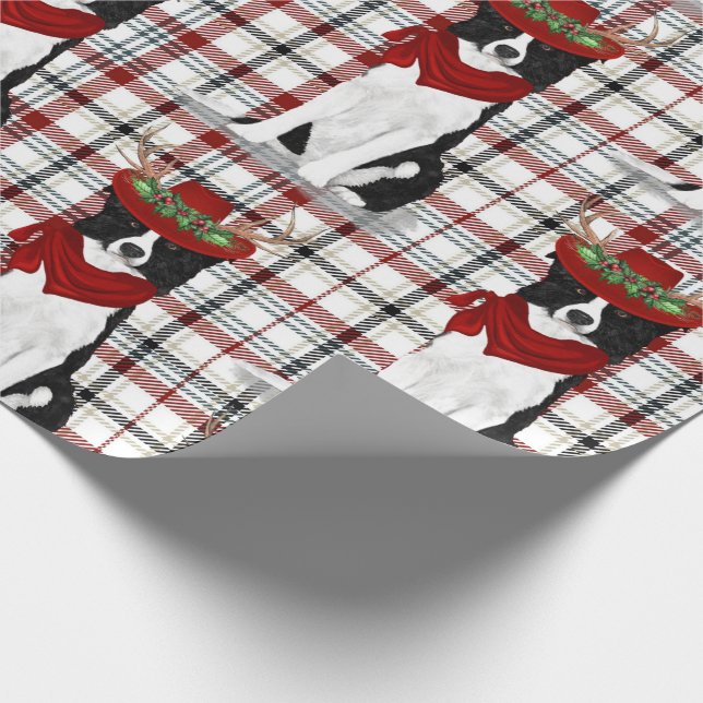 Border Collie Western Holiday Kariert Weihnachten Geschenkpapier (Ecke)