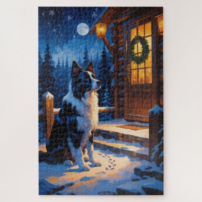 Border Collie With Christmas Lights Holiday Puzzle (Vertikal)