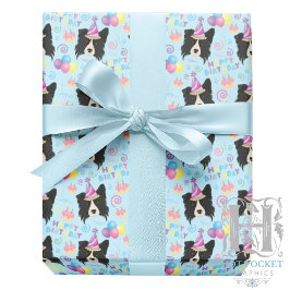 Border Collie Wrapping Paper in Blue Geschenkpapier