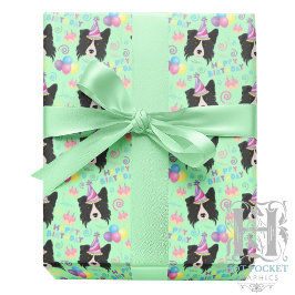 Border Collie Wrapping Paper in Green Geschenkpapier
