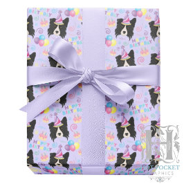 Border Collie Wrapping Paper in Purple Geschenkpapier