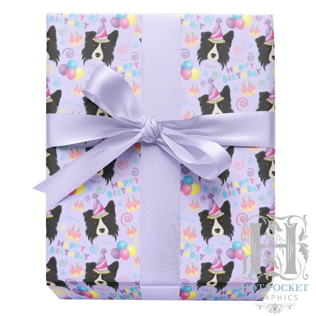 Border Collie Wrapping Paper in Purple Geschenkpapier (Von Creator hochgeladen)
