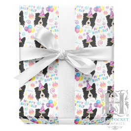 Border Collie  Wrapping Paper in White Geschenkpapier