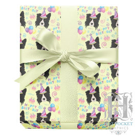 Border Collie Wrapping Paper in Yellow Geschenkpapier