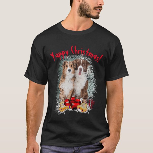 Border Collie Yappy Christmas Hund Mama und Vater T-Shirt (Vorderseite)