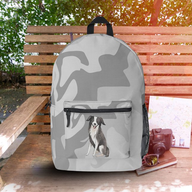 Border Collie Zeichnend graues Swirl-Muster Bedruckter Rucksack (Von Creator hochgeladen)