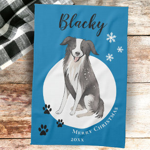 Border Collie Zeichnend Paw Frohe Weihnachten Geschirrtuch