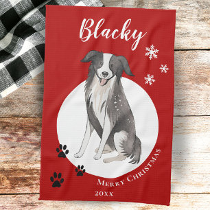 Border Collie Zeichnend Paw Frohe Weihnachten Geschirrtuch