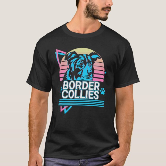 Border Collies Retro T-Shirt (Vorderseite)