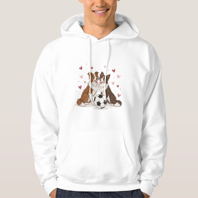 Border Collies with soccer ball for Valentine's Da Hoodie (Vorderseite)
